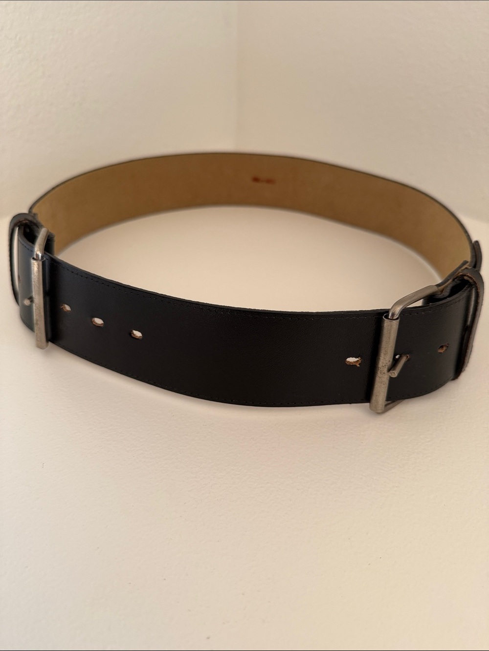 Black Leather Women’s Belt with Double Buckle